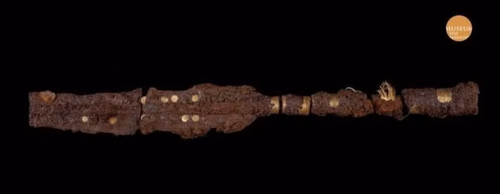 Hình ảnh chụp X-quang của 2 ngọn giáo cũng hé lộ các họa tiết trang trí hình tròn bằng vàng cho thấy tay nghề chế tác vũ khí xuất sắc của người xưa. Ảnh: en.saednews.com.