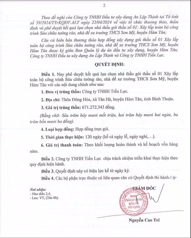 Binh Thuan: Cty Tien Luc 1 ngay trung 2 goi thau tai Ham Tan-Hinh-2