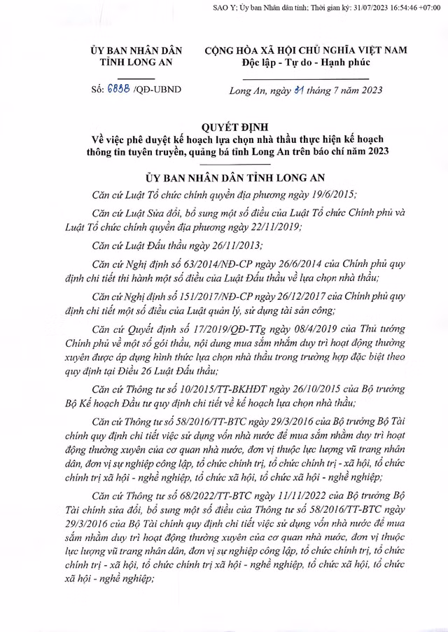 Long An: 21 gói thầu truyền thông được “lựa chọn nhà thầu” trường hợp đặc biệt Long An: 21 goi thau truyen thong duoc “lua chon nha thau” truong hop dac biet