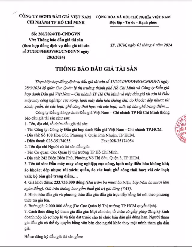 Cục quản lý thị trường TP HCM thông báo đấu giá tài sản - Hình 2 Cuc quan ly thi truong TP HCM thong bao dau gia tai san-Hinh-2