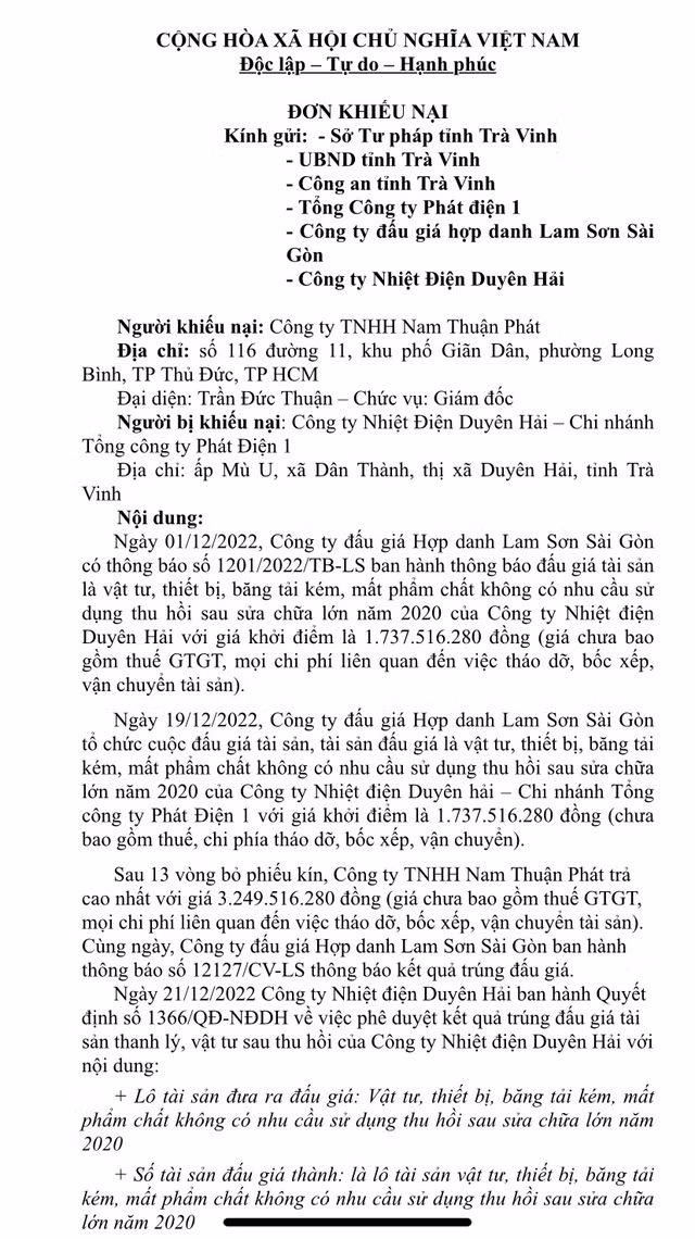 Công ty Nhiệt điện Duyên Hải tổ chức đấu giá rồi lật kèo? - Hình 3 Cong ty Nhiet dien Duyen Hai to chuc dau gia roi lat keo?-Hinh-3