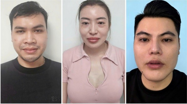 Các đối tượng Cao Tấn Tú, Nguyễn Ngọc Thùy Linh, Nguyễn Văn Trường tại cơ quan điều tra. Ảnh: CATP catp-1.jpg