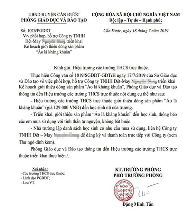 Xôn xao phòng Giáo dục huyện ra công văn bán... áo lót cho nữ sinh Xon xao phong Giao duc huyen ra cong van ban... ao lot cho nu sinh