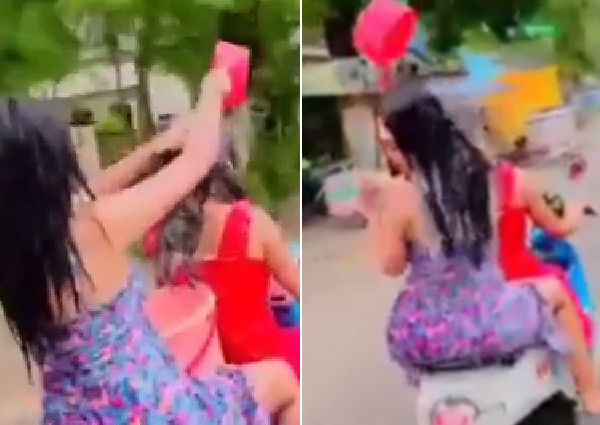 Chơi nổi vừa đi xe máy vừa tắm gội, 2 cô gái nhận cái kết đắng Choi noi vua di xe may vua tam goi, 2 co gai nhan cai ket dang