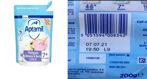 Bot ngu coc Aptamil Multigrain Banana and Berry Cereal bi thu hoi