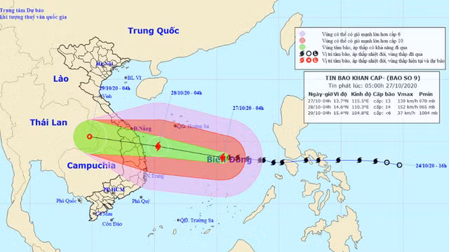 Bao so 9 giat cap 17 huong vao vung bien tu Da Nang den Phu Yen