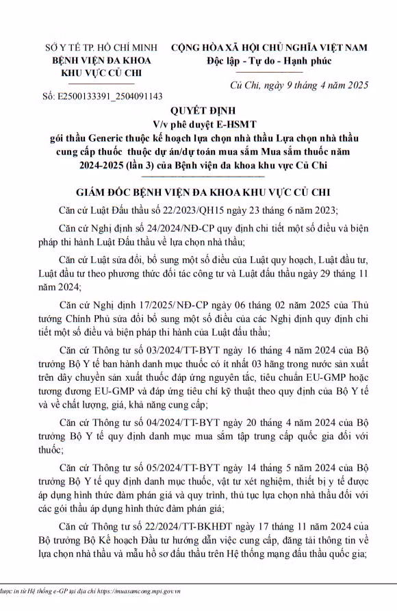 BV Đa khoa Củ Chi tìm nhà thầu cung cấp thuốc, hóa chất BV Da khoa Cu Chi tim nha thau cung cap thuoc, hoa chat