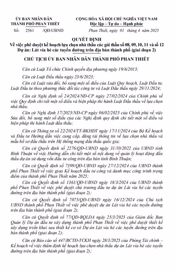 Binh Thuan: Tim nha thau goi lat via he hon 48 ty dong
