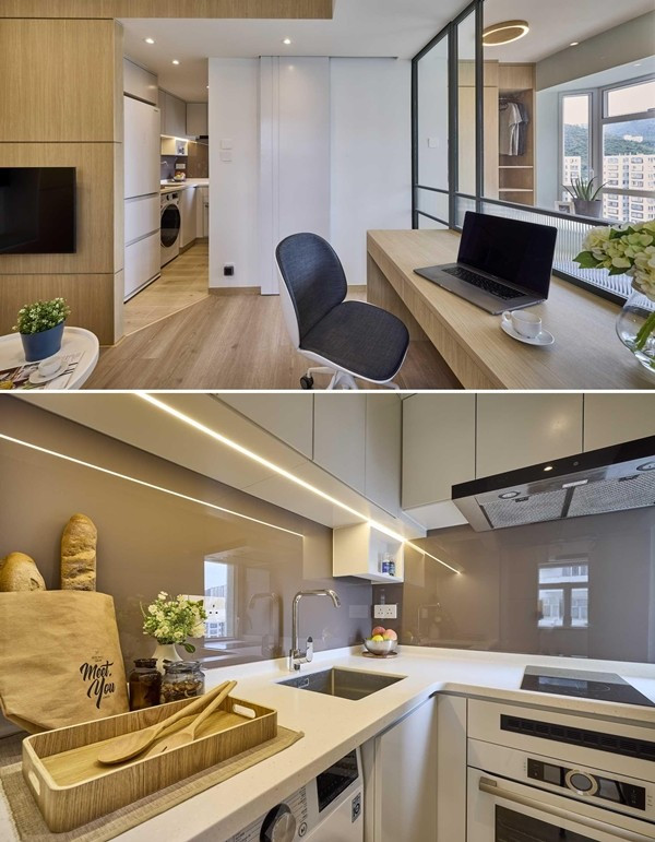 Bếp nhỏ được giấu trong một hốc tường. Ảnh: sj33