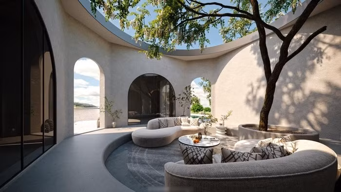 Biệt thự nghỉ dưỡng sử dụng gam màu trắng – đen chủ đạo, tạo cảm giác gần gũi với thiên nhiên. Đây là nơi để cả hai tận hưởng khoảng thời gian nghỉ ngơi. Ảnh: FBNV