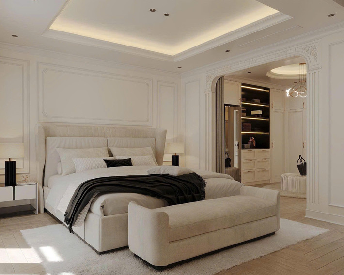 Phòng ngủ của vợ chồng Thành Chung cũng sử dụng tông trắng chủ đạo. Ảnh: FB Nguyễn Thành Chung