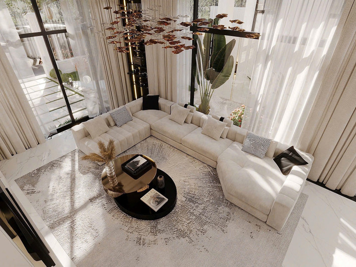 Nội thất bên trong biệt thự toát lên sự sang trọng với tông màu kem – đen chủ đạo. Ảnh: FB Nguyễn Thành Chung