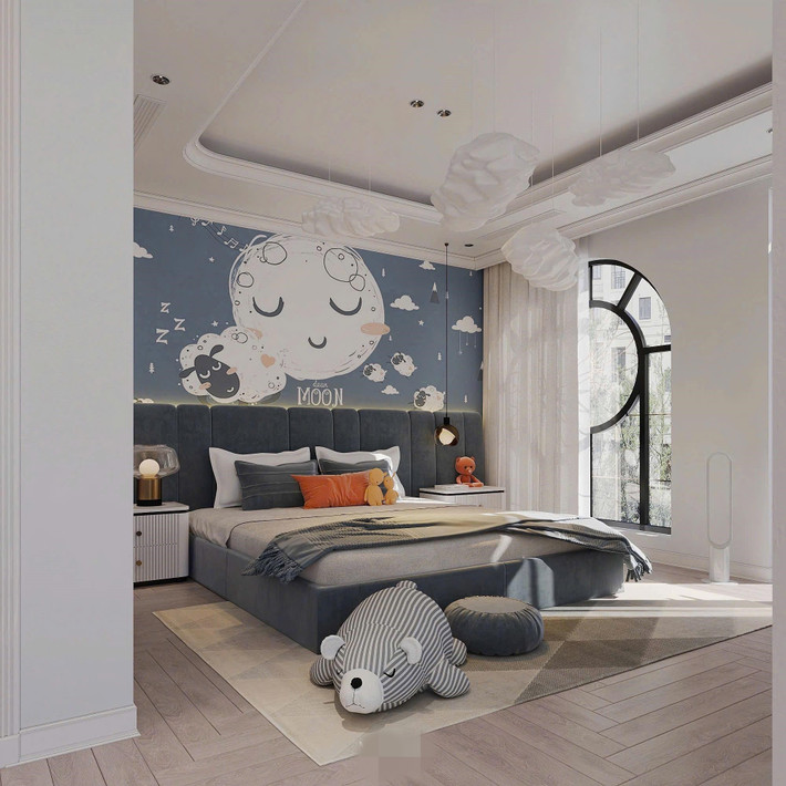 Phòng dành cho con trai trang trí nhiều họa tiết bắt mắt. Ảnh: FB Nguyễn Thành Chung