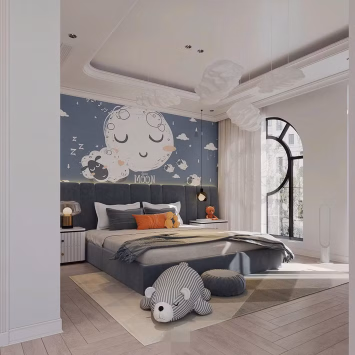 Phòng dành cho con trai trang trí nhiều họa tiết bắt mắt. Ảnh: FB Nguyễn Thành Chung