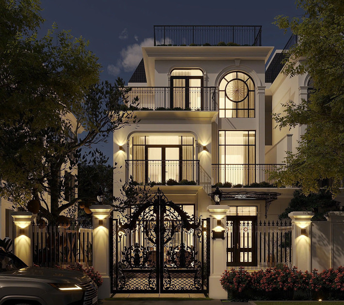 Theo tiết lộ, biệt thự mới của Thành Chung và vợ hot girl mang kiến trúc tân cổ điển sang trọng hiện đại với tông màu trắng chủ đạo. Ảnh: FB Nguyễn Thành Chung