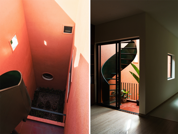 Tường và trần được ốp đồng chất liệu, tạo nên một “lớp áo” thị giác độc đáo. Ảnh: Phan Trọng Tín - Minh Anh