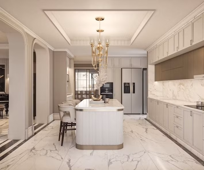 Khu bếp rộng rãi và tiện nghi. Ảnh: FB Hương Thu Nguyễn