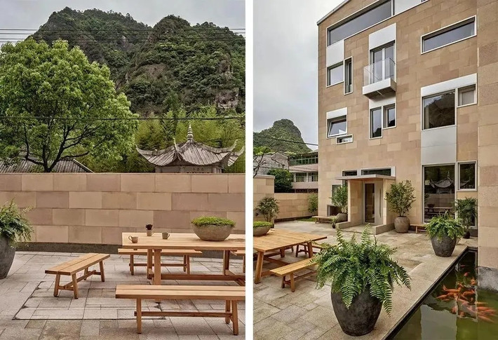 Ngôi nhà gồm 4 tầng, một ao cá và một khoảng sân nhỏ. Cả gia đình cùng nhau nướng thịt ở sân trong khi bố ông Cung đọc sách, những đứa trẻ nô đùa bên ao cá. Ảnh: Sohu