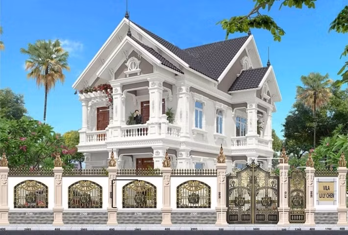 Căn biệt thự mang phong cách tân cổ điển sang trọng với tông màu trắng chủ đạo là trắng. Ảnh: FB Lily Chen
