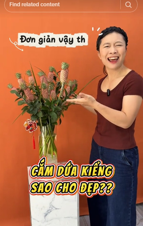 Thời gian gần đây, hình ảnh những bình hoa nhỏ cắm bằng các "cành dứa mini" trên các nền tảng mạng xã hội thu hút sự chú ý của nhiều người. Ảnh: Tiktok