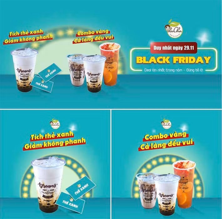 Trà sữa khuyến mãi Black Friday bằng cách cho khách tích thẻ xanh đổi trà miễn phí. Ảnh: Vietnamnet.