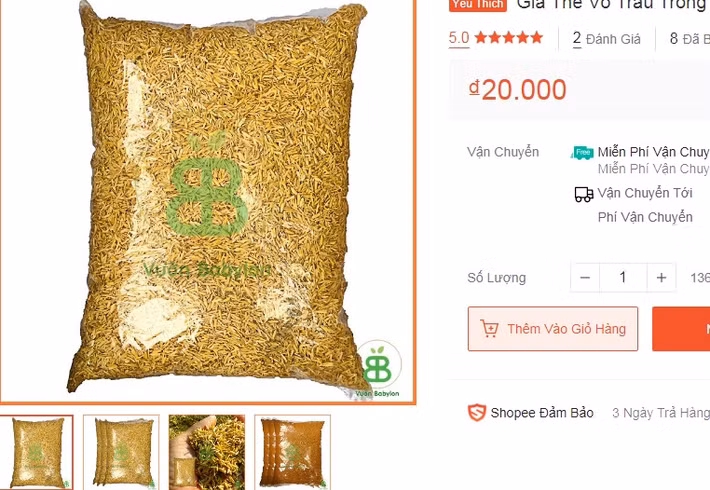 Giá mỗi kg vỏ trấu dao động từ 30.000 - 40.000 đồng, còn rơm khô khoảng 15.000 đồng/kg. Ảnh chụp màn hình.