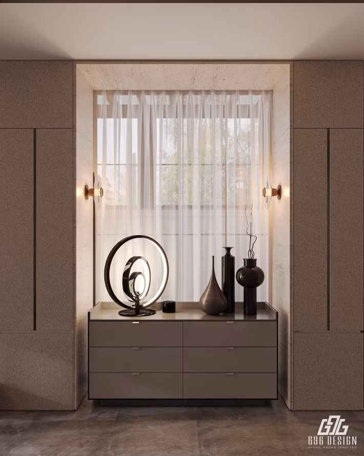 Căn nhà nổi bật với phong cách hiện đại, sử dụng gam màu kem ấm chủ đạo. Ảnh: 696 Design/FB NhaTo