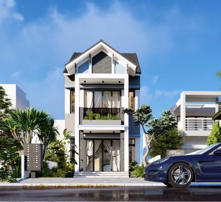 Nhà ống mái thái nổi bật bởi sự kết hợp hài hòa giữa các hình khối kiến trúc tinh xảo với nét đẹp tự nhiên. Ảnh: Wedo