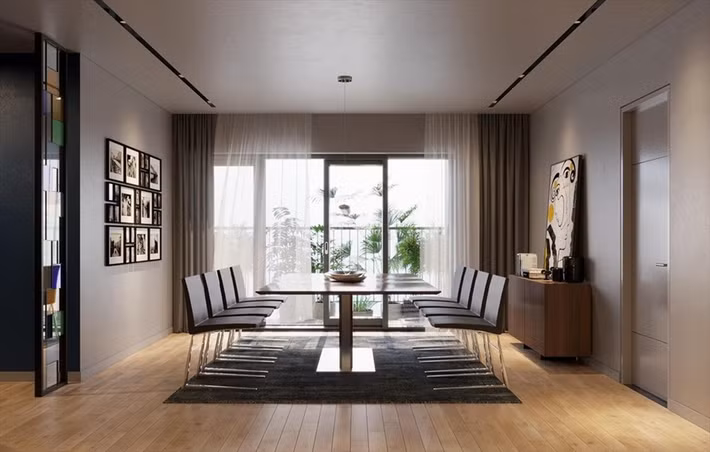 Toàn bộ penthouse đều được lót sàn gỗ tạo sự sang trọng và có phần cổ điển. Ảnh: FBNV