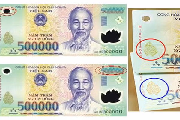 Những yếu tố nhận biết cho người khiếm thị trên tờ 500.000 đồng gồm: 3 chấm hình vuông, 1 gạch dài nằm ở phía dưới góc trái tờ bạc và được in lõm tạo độ nổi cho người khiếm thị dùng tay để nhận biết.