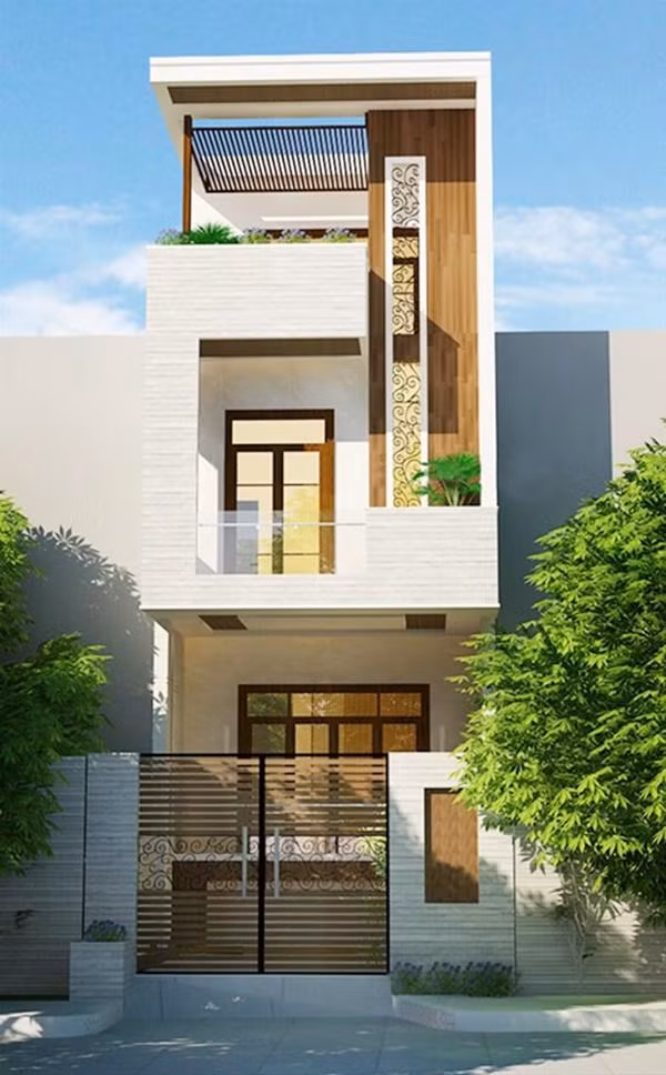 Ngôi nhà trở nên khác biệt với bố cục mặt tiền chia thành các khối. Ảnh: Nhadepsang.