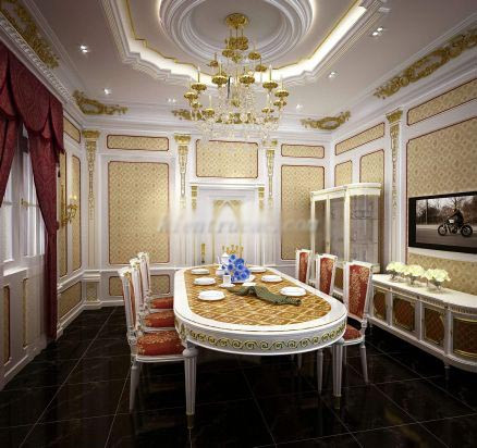 Phòng ăn với phong cách hoàng gia thể hiện lối sống vương giả của gia chủ.
