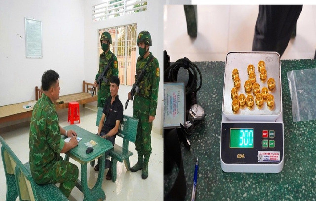 Đối tượng Trần Đình Sâm và tang vật bị thu giữ (Ảnh: BĐBP) 1-2100.jpg