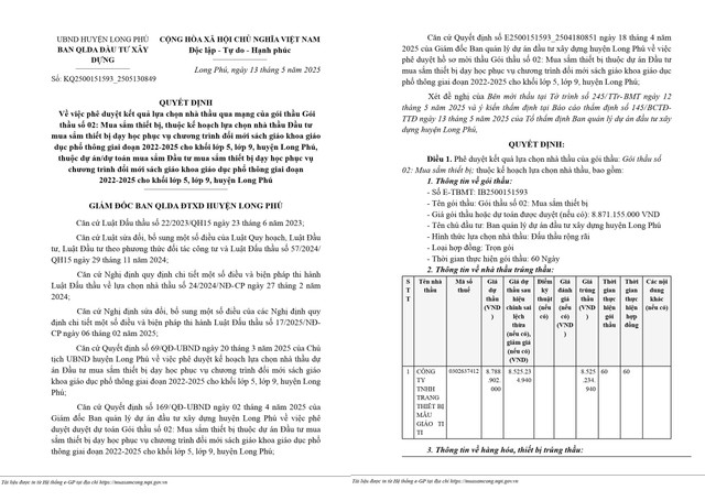 Trích một phần quyết định số KQ2500151593_2505130849 phê duyệt cho Công ty TNHH Trang thiết bị mẫu giáo Ti Ti trúng thầu (nguồn MSC) qd-longphu-trich.jpg