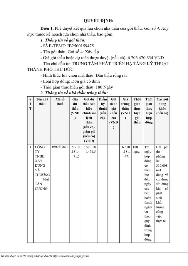 Trích định số KQ2500159475_2506061454 phê duyệt cho Công ty TNHH Xây dựng và Thương mại Tấn Cường (Công ty Tấn Cường) trúng Gói số 4: Xây lắp thuộc dự án “Xây dựng mới cầu Năm Chống trên đường số 48, phường Hiệp Bình Chánh” qd-454-3.jpg