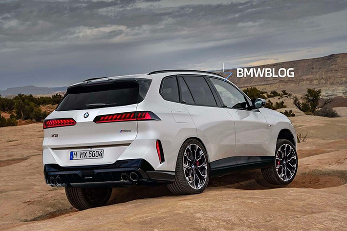 Phần đuôi nổi bật với đèn hậu mảnh, kéo dài gợi nhớ BMW X6, cửa cốp dựng đứng và cản sau thể thao tích hợp bốn ống xả. Màu sơn đỏ, kẹp phanh đỏ, mâm hai tông màu và các chi tiết đen bóng khiến xe mang đậm chất hiệu năng, giống như phiên bản X5 M của tương lai.