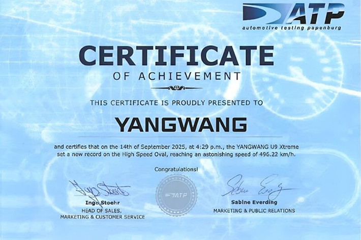 U9 Xtreme đã vượt qua kỷ lục 490,5km/h của Bugatti Chiron Super Sport 300+. Cho đến nay, Jesko Absolut của Koenigsegg mới chỉ có số liệu mô phỏng đạt ngoài 500km/h, mặc dù nó đã lập kỷ lục 0-400-0km/h vào tháng 8/2025.