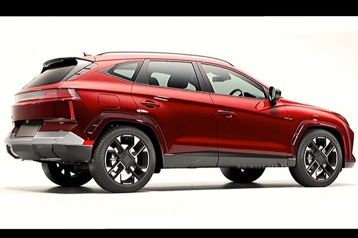 Lưới tản nhiệt Hyundai Tucson 2027 trở nên thanh thoát hơn, cản trước được làm phẳng kết hợp với khe hút gió mới, cùng cụm đèn chiếu sáng mang hơi hướng tương lai. Ở phía sau, đuôi xe có cửa cốp mới, cản sau tinh chỉnh và cụm đèn hậu dựng đứng đầy cá tính. Bố trí biển số cũng được thay đổi.