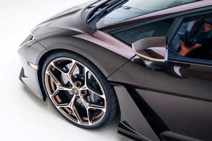 Gói trang trí ngoại thất trang trí cho xe gồm bộ Carbon phía dưới bằng sợi carbon sáng bóng, ống xả màu đen mờ, cùng bộ mâm Altanero Bronze Diamond Cut 21 inch phía trước và 22 inch phía sau với lốp Bridgestone Potenza Sport.