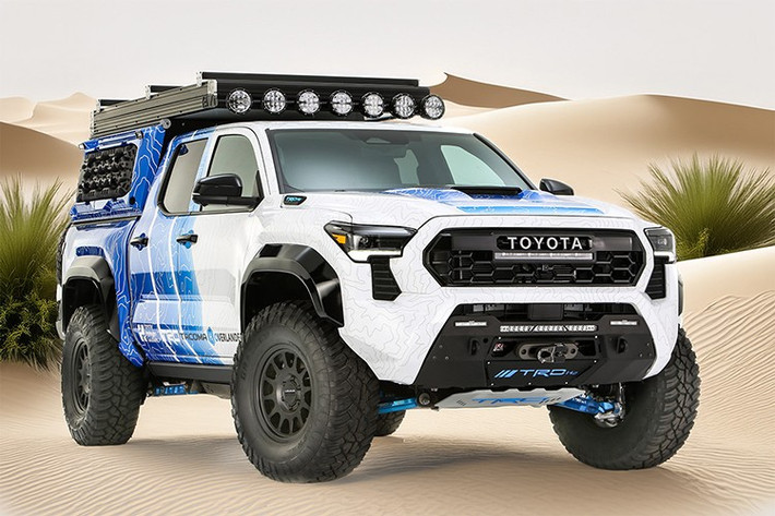 Toyota Tacoma H2-Overlander ﻿Tại SEMA 2025, Toyota trình làng Tacoma H2-Overlander – bản concept xe bán tải dùng pin nhiên liệu hydro. Xe có 3 bình hydro, 2 mô-tơ điện tổng công suất 547 mã lực. Đặc biệt, nước thải từ quá trình hoạt động sẽ được thu lại để dùng... tắm và rửa xe.