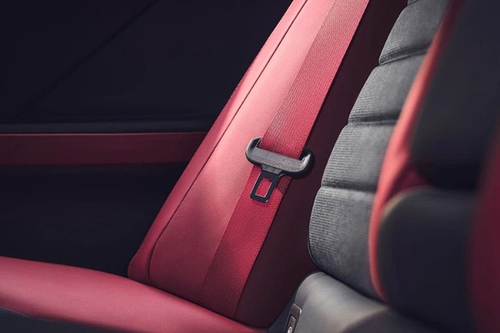 Dây đai an toàn màu đỏ, bệ tỳ tay trung tâm và bệ bước chân đều có logo Climax Edition, trong khi thảm sàn thiết kế riêng được tô điểm bằng các chi tiết viền đỏ nổi bật.