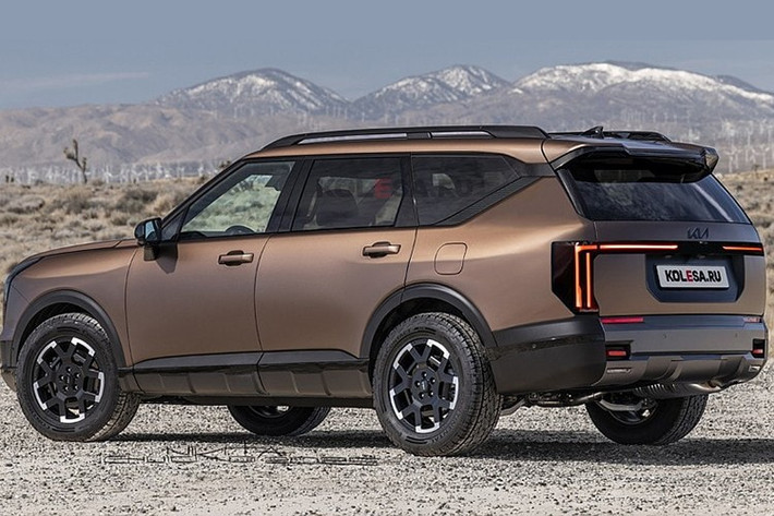 Phần đầu xe Kia Telluride 2026 lộ diện thiết kế nổi bật với dải đèn định vị LED xếp tầng, lưới tản nhiệt dạng “mũi hổ” đặc trưng và cản trước tích hợp móc kéo nổi bật ở phiên bản X-Pro.