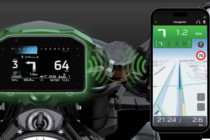Mẫu xe mới cũng được trang bị màn hình TFT màu 5 inch, có thể kết nối điện thoại thông qua ứng dụng Kawasaki Rideology và cho phép lựa chọn các chế độ lái như Sport, Road, Rain và Rider.