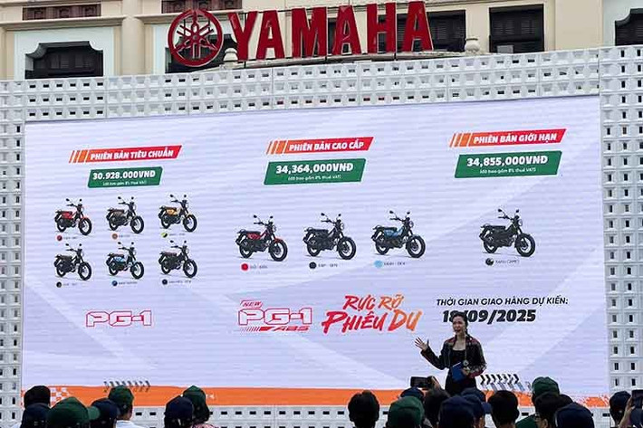 Tại Việt Nam, mức giá xe Yamaha PG-1 2025 được phân phối với 3 phiên bản, như sau:- bản Tiêu chuẩn (không ABS, mặt đồng hồ analog) là 30, 928 triệu đồng. Phiên bản Cao cấp (có ABS, màn hình LCD) là 34.364 triệu đồng. Phiên bản Giới hạn (ABS + LCD, màu độc quyền) là 34.855 triệu đồng.