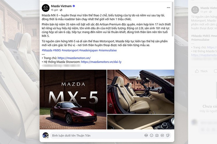 Cộng đồng yêu xe Việt Nam đang xôn xao khi fanpage chính thức của Mazda Việt Nam bất ngờ đăng tải thông tin về mẫu xe mui trần thể thao MX-5. Động thái này ngay lập tức làm dấy lên câu hỏi: Liệu đây có phải là tín hiệu cho sự trở lại chính hãng của mẫu roadster bán chạy nhất thế giới?
