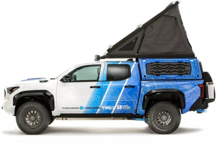 Bên cạnh đó, Tacoma H2 còn có khả năng cung cấp điện cho một căn nhà nhỏ ngoài lưới điện hoặc sạc đồng thời hai xe điện khác. Dù chuyển sang hệ truyền động mới, Tacoma H2 Overlander vẫn duy trì tinh thần địa hình vốn có.
