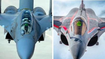 Tiêm kích J-16 của Trung Quốc (bên trái) và Rafale của Pháp