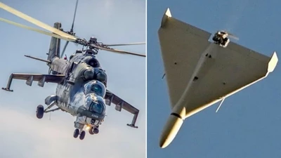 Trực thăng tấn công Mi-24 và máy bay không người lái Shahed-136