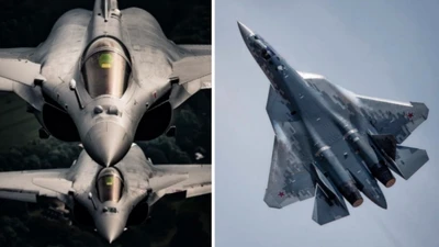 Các tiêm kích Rafale (bên trái) và Su-57