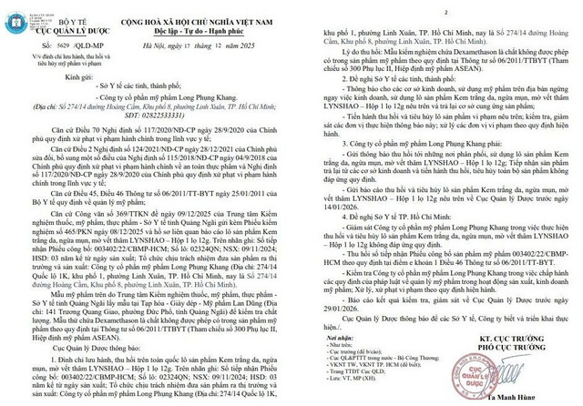 Công văn của Cục Quản lý Dược/ Ảnh chụp màn hình